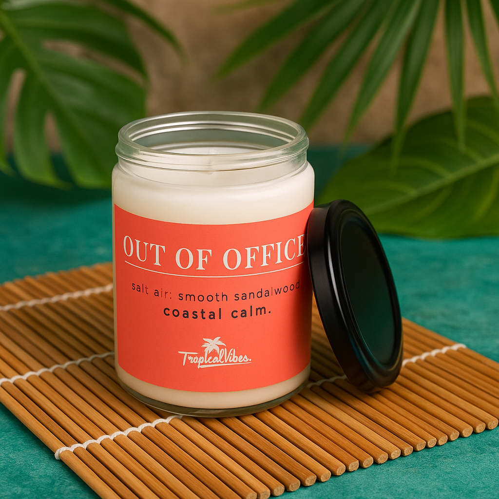 Out of Office Candle – Salt Air & Sandalwood Scented Soy Blend (9 oz)