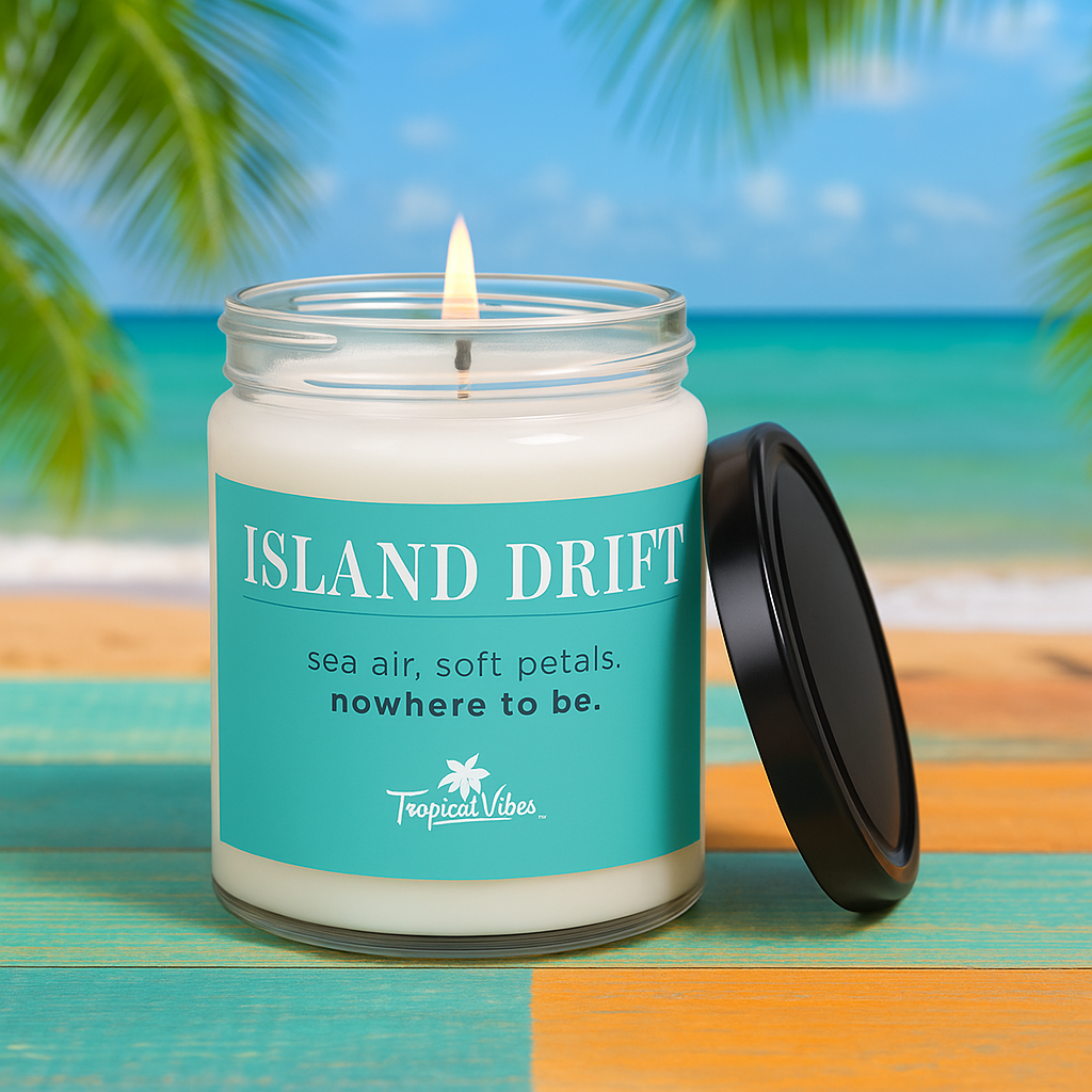 Island Drift Soy Candle - Sea Salt & Orchid, Tropical Vibes 9oz