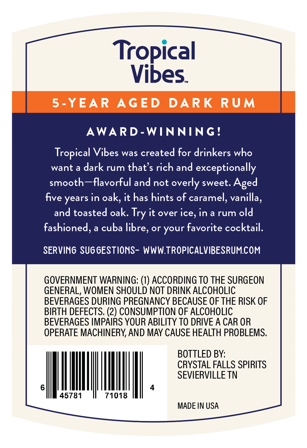 Tropical Vibes 5-Year Aged Dark Rum (750 ml)