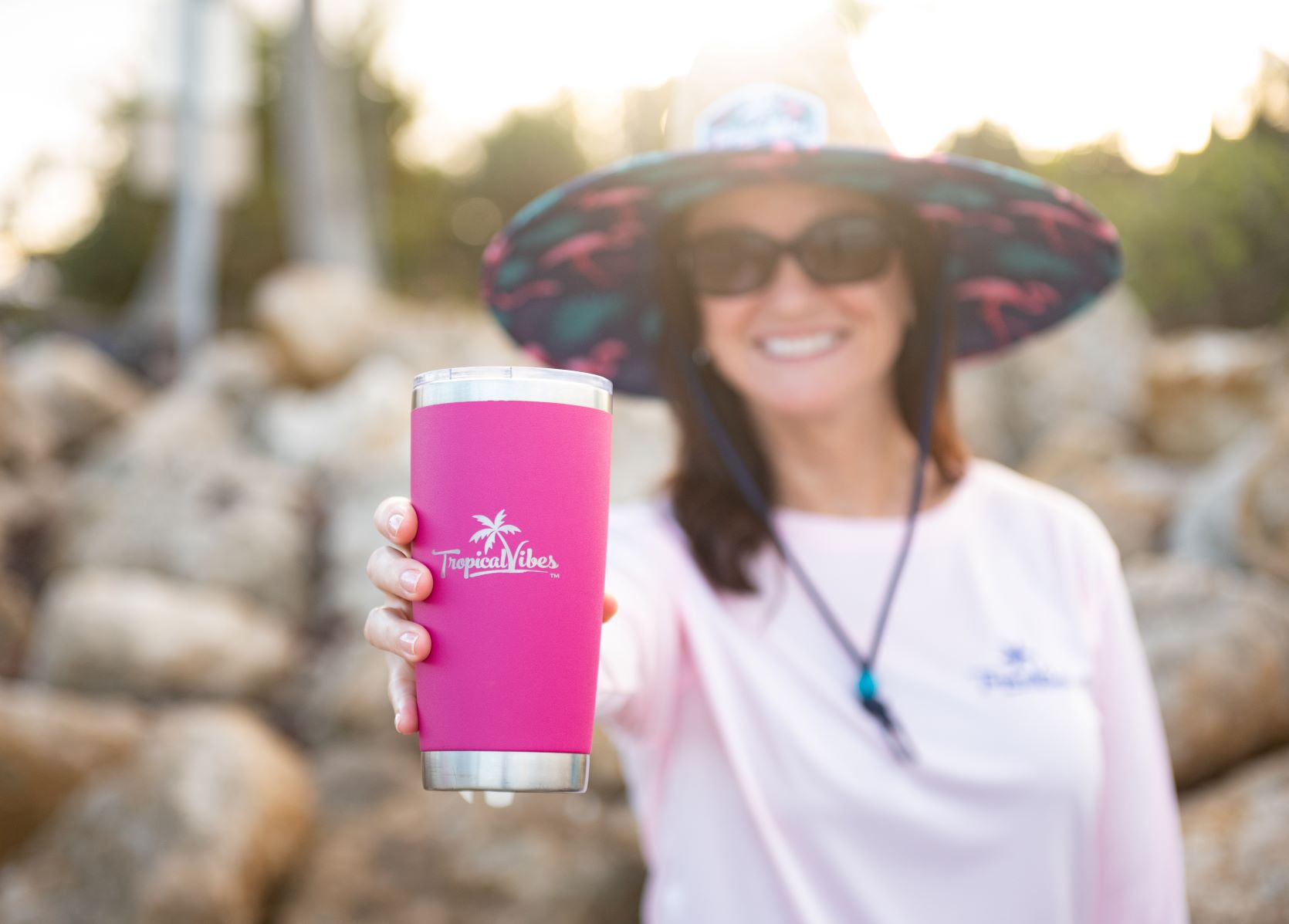 20 oz. Stainless Steel Tumbler – Tropical Vibes, Magenta Matte Finish