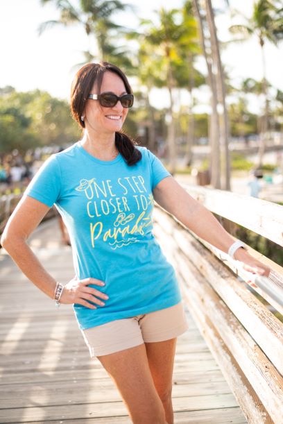 Tropical Graphic Tee for Women – “Closer to Paradise” in Aqua, 100% Cotton