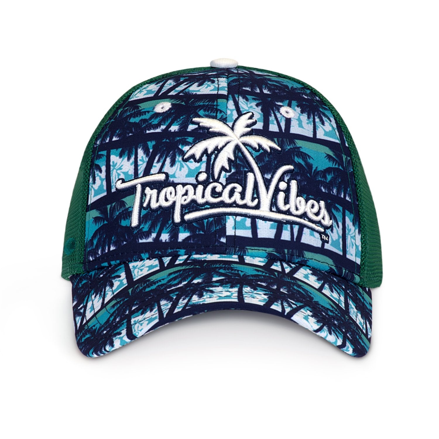 Structured Mesh Snapback Hat – Palm Tree Print, UPF 50+, Unisex Fit