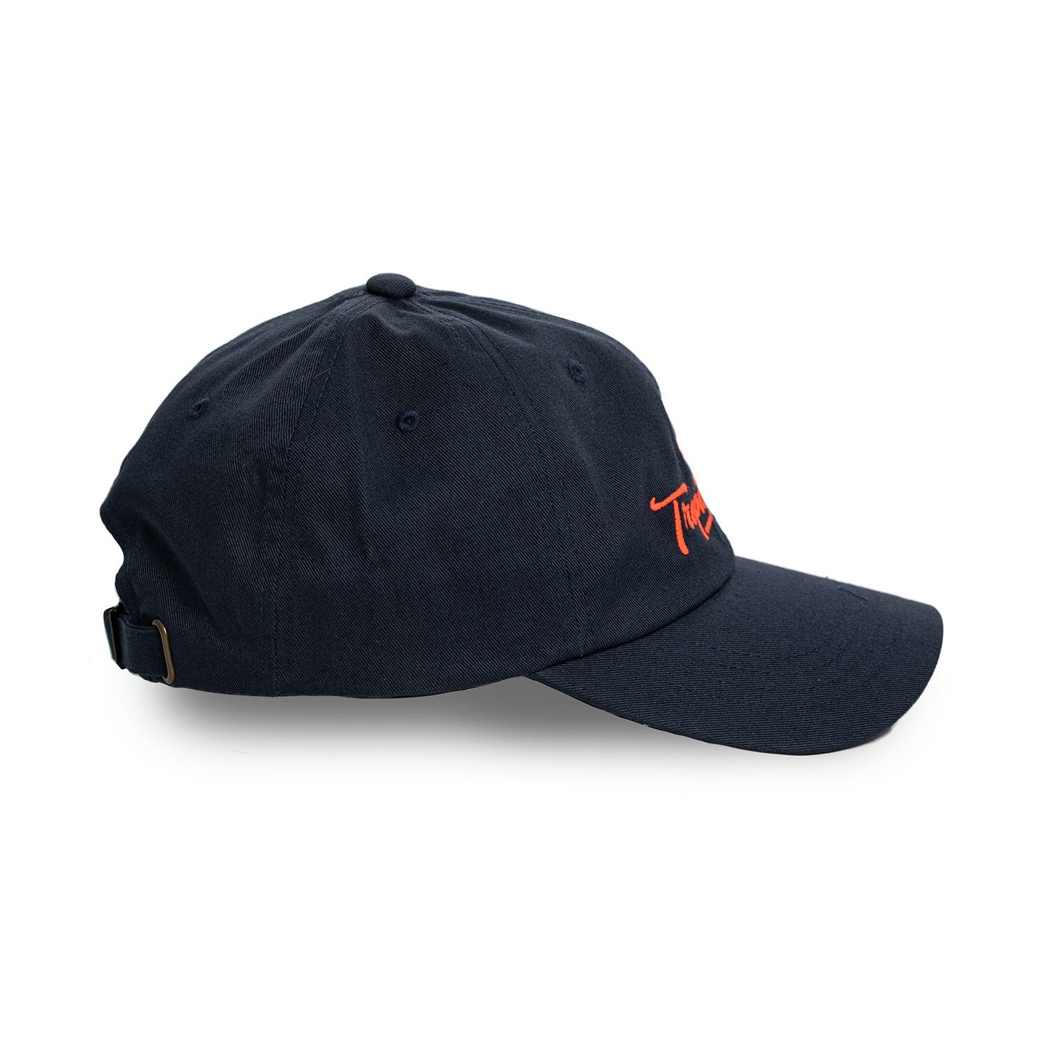 Low-Profile Cotton Baseball Cap – Navy with Orange Embroidered Logo (Unisex Fit)