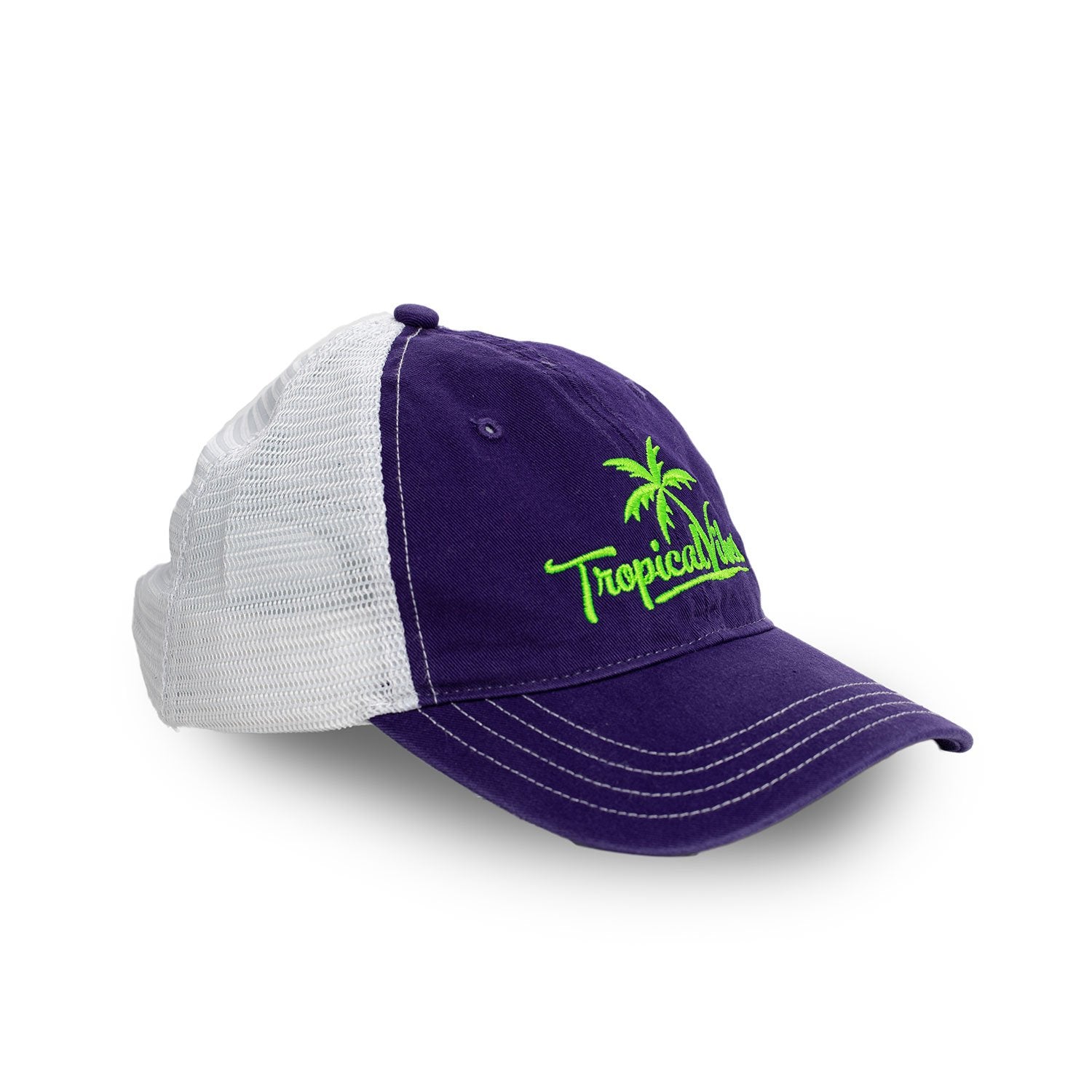 Unstructured Snapback Mesh Hat – Purple with Bright Green Embroidered Logo