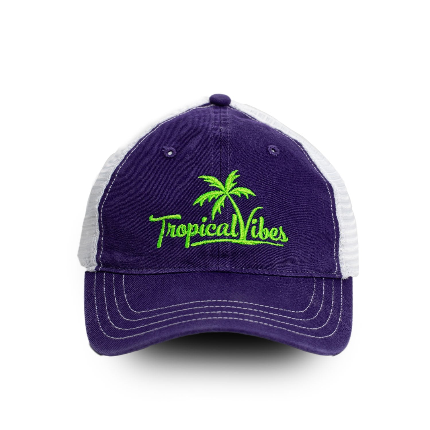 Unstructured Snapback Mesh Hat – Purple with Bright Green Embroidered Logo