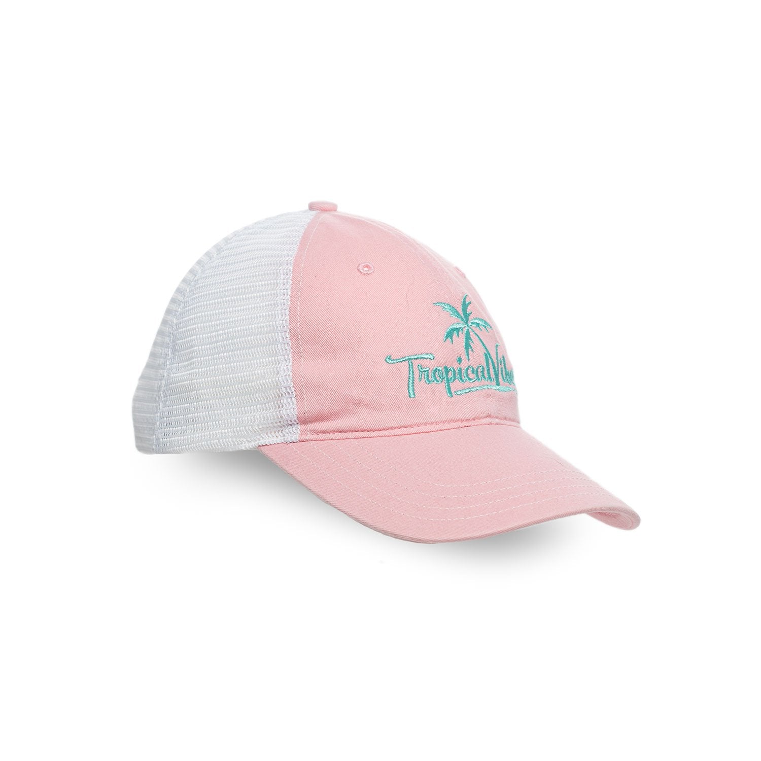 Unstructured Mesh Snapback Hat – Pink with Aqua Embroidered Logo
