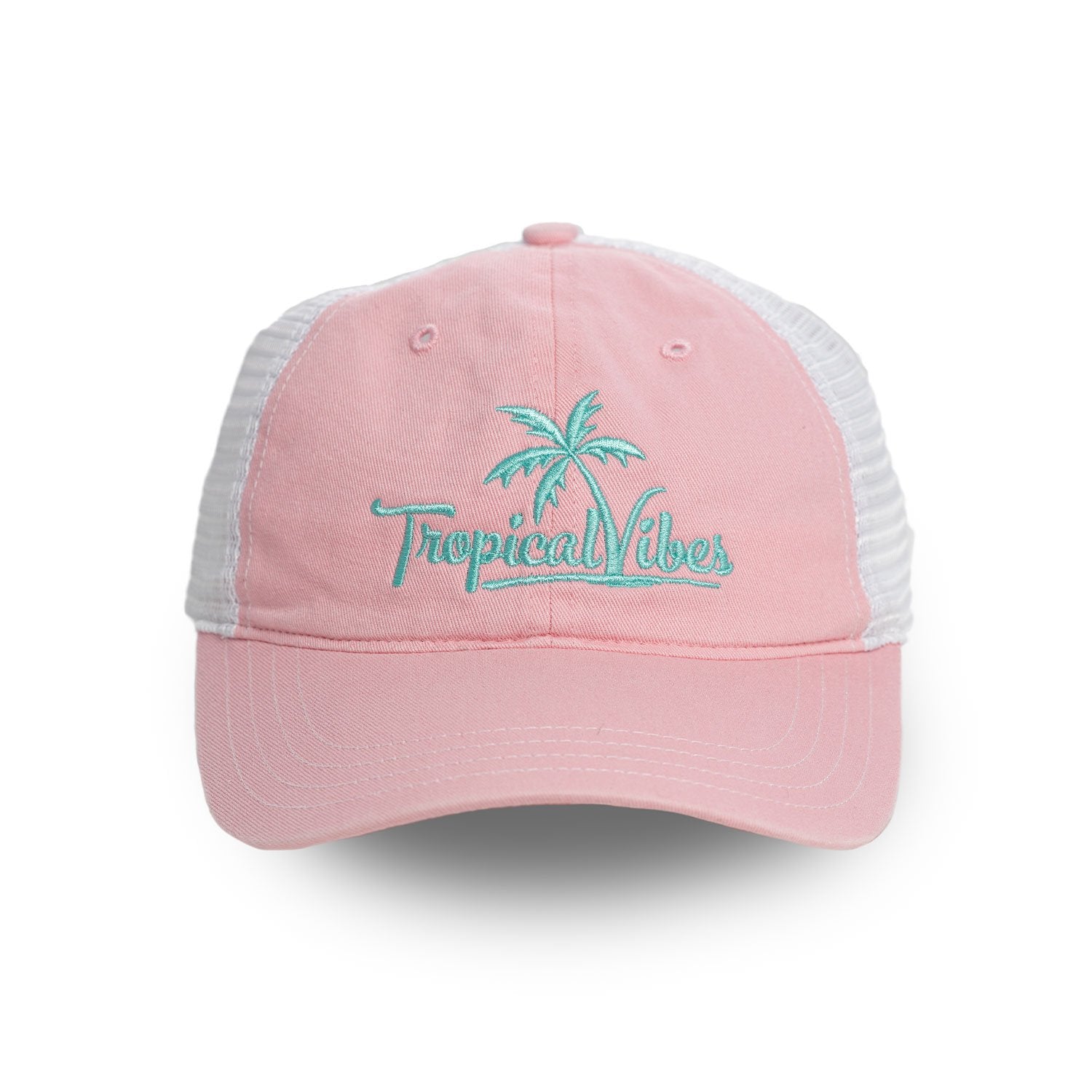 Unstructured Mesh Snapback Hat – Pink with Aqua Embroidered Logo