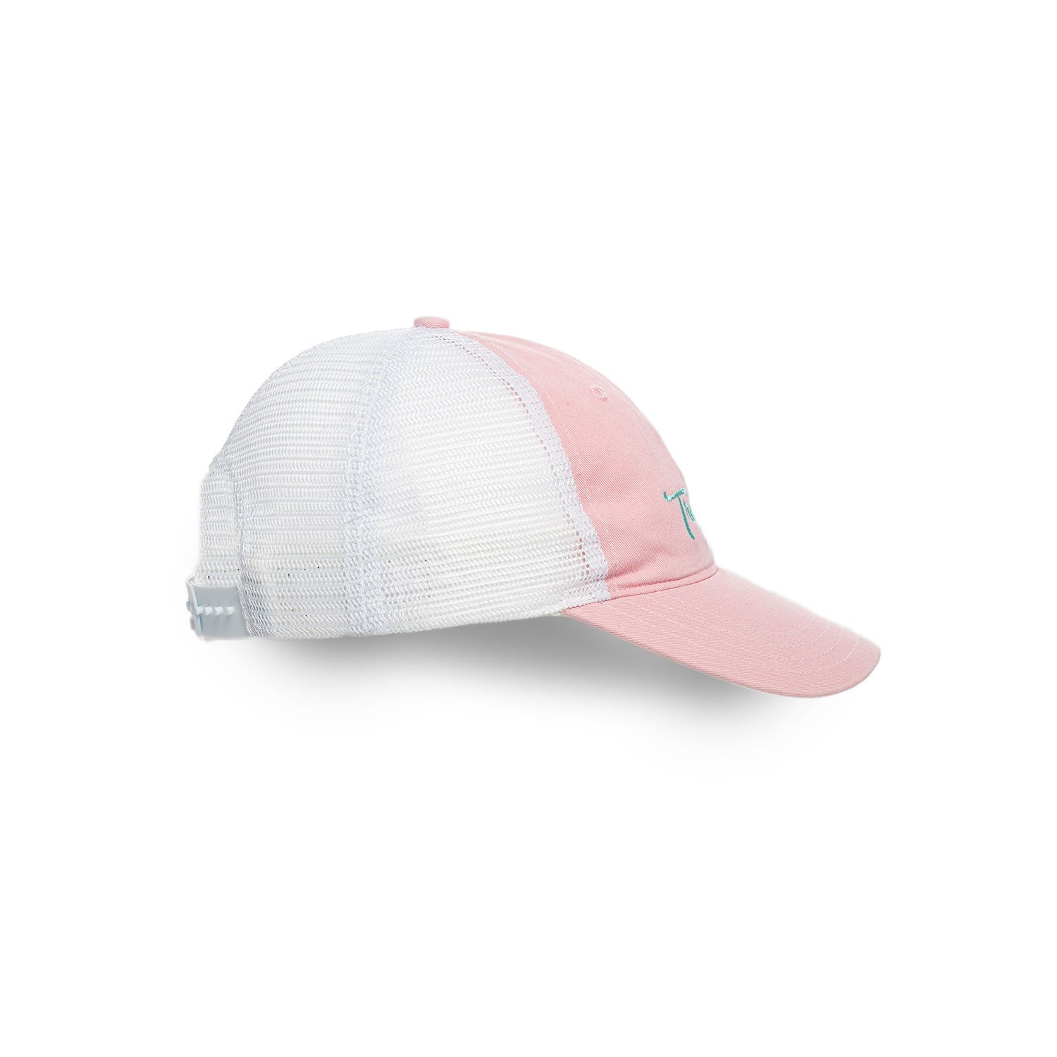 Unstructured Mesh Snapback Hat – Pink with Aqua Embroidered Logo