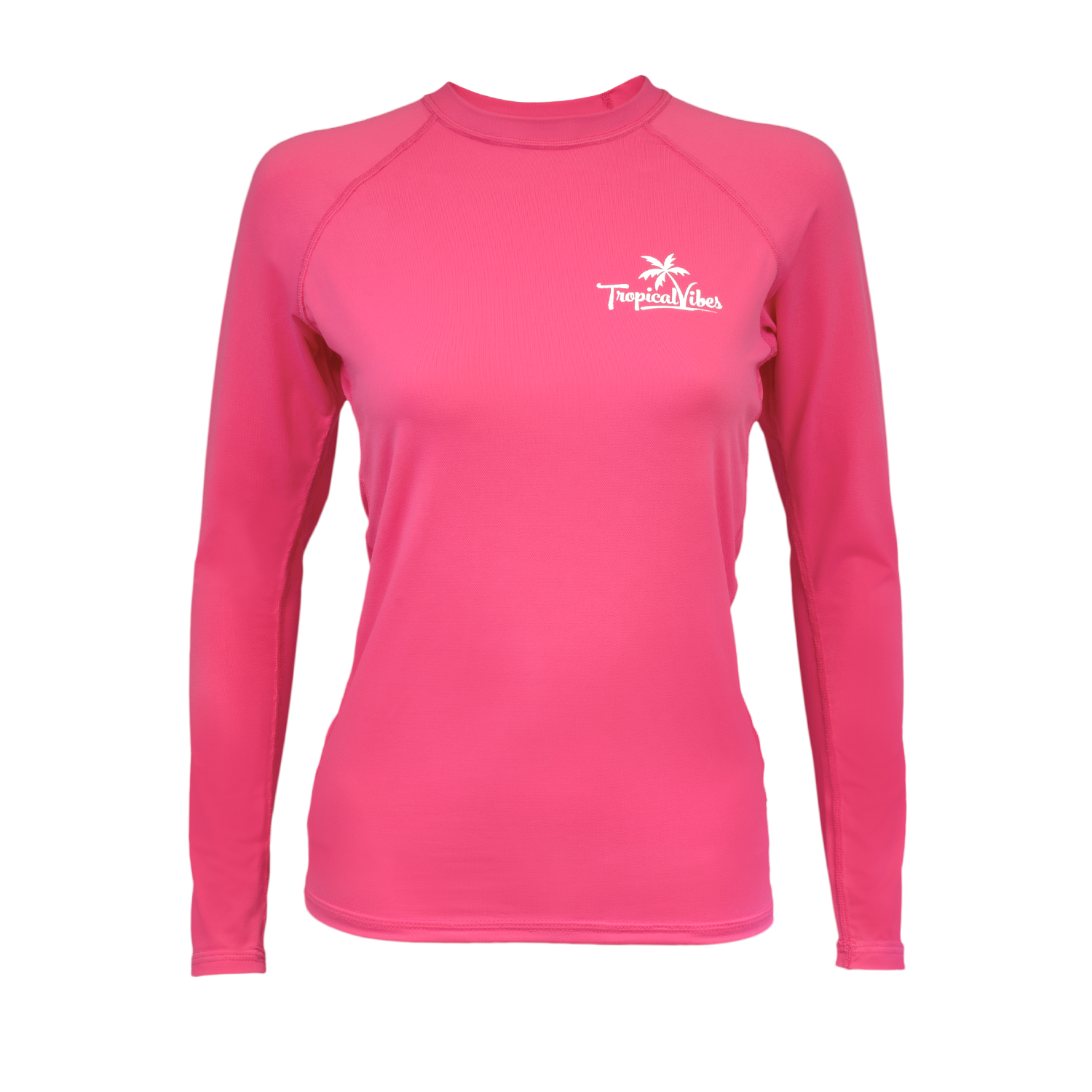 Women’s UPF 50+ Rash Guard – Long Sleeve, Bold Pink, Made in USA