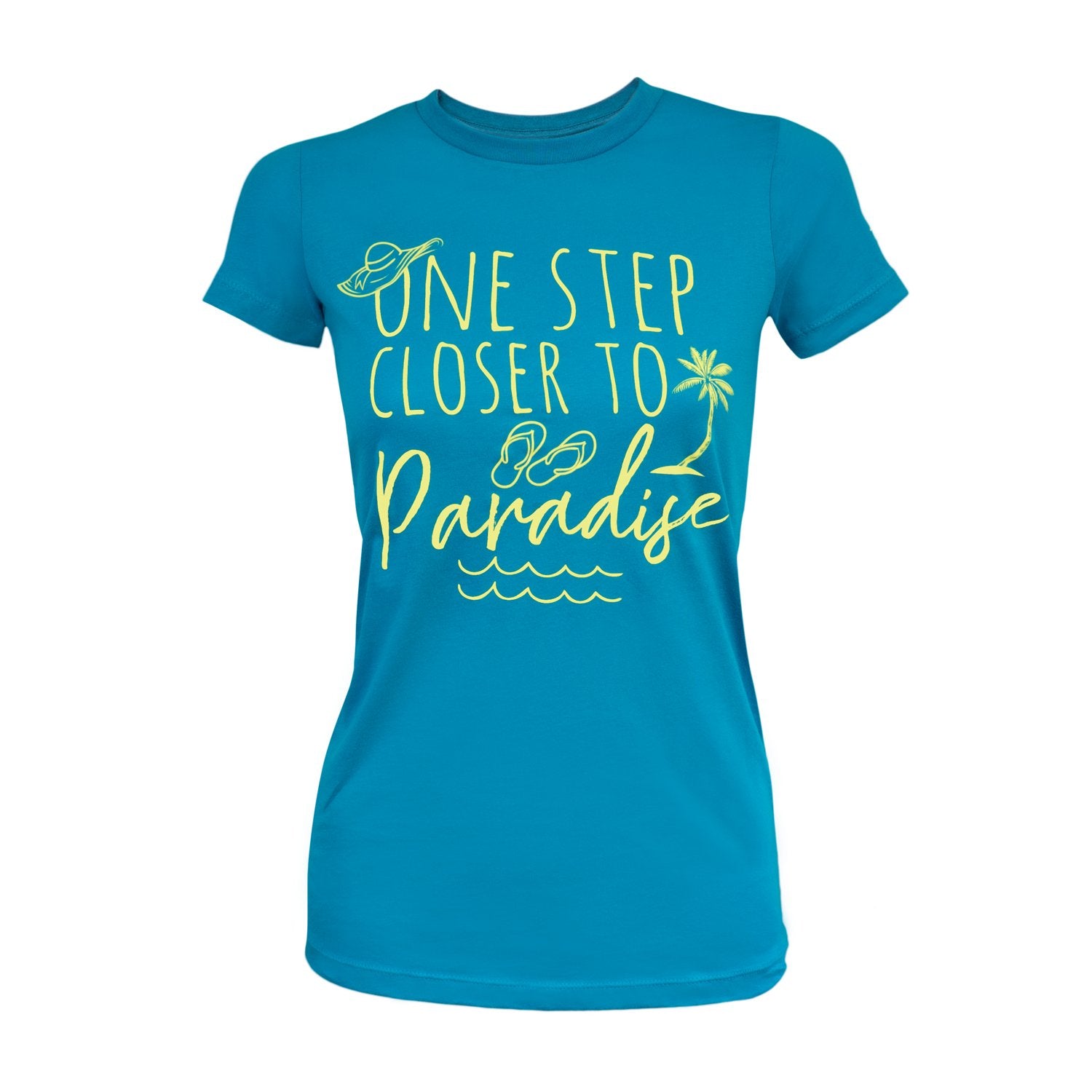 Tropical Graphic Tee for Women – “Closer to Paradise” in Aqua, 100% Cotton