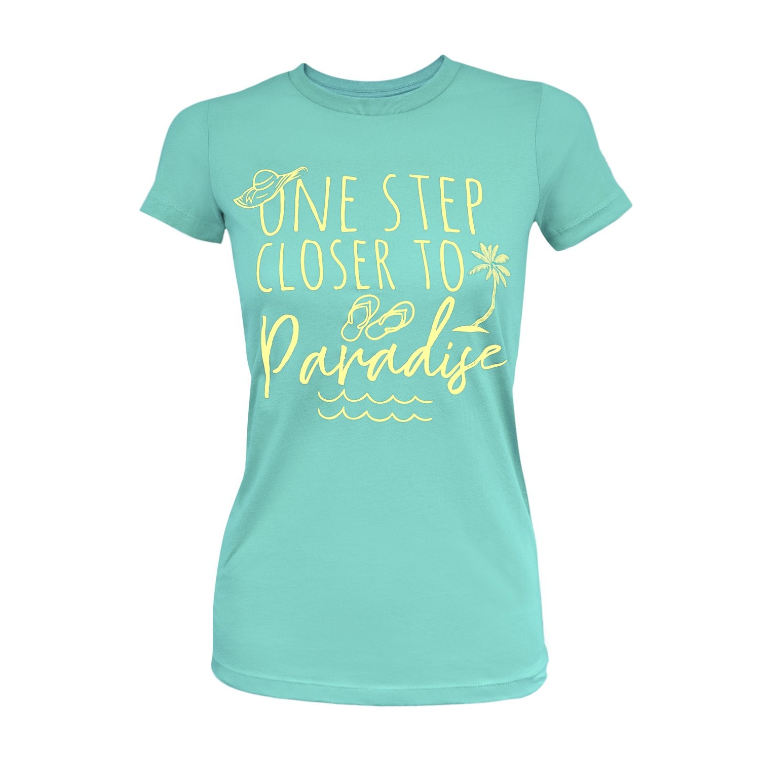 Tropical Graphic Tee for Women – “Closer to Paradise” in Mint Green, 100% Cotton
