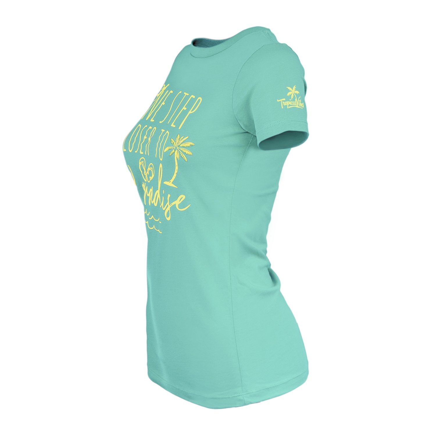 Tropical Graphic Tee for Women – “Closer to Paradise” in Mint Green, 100% Cotton
