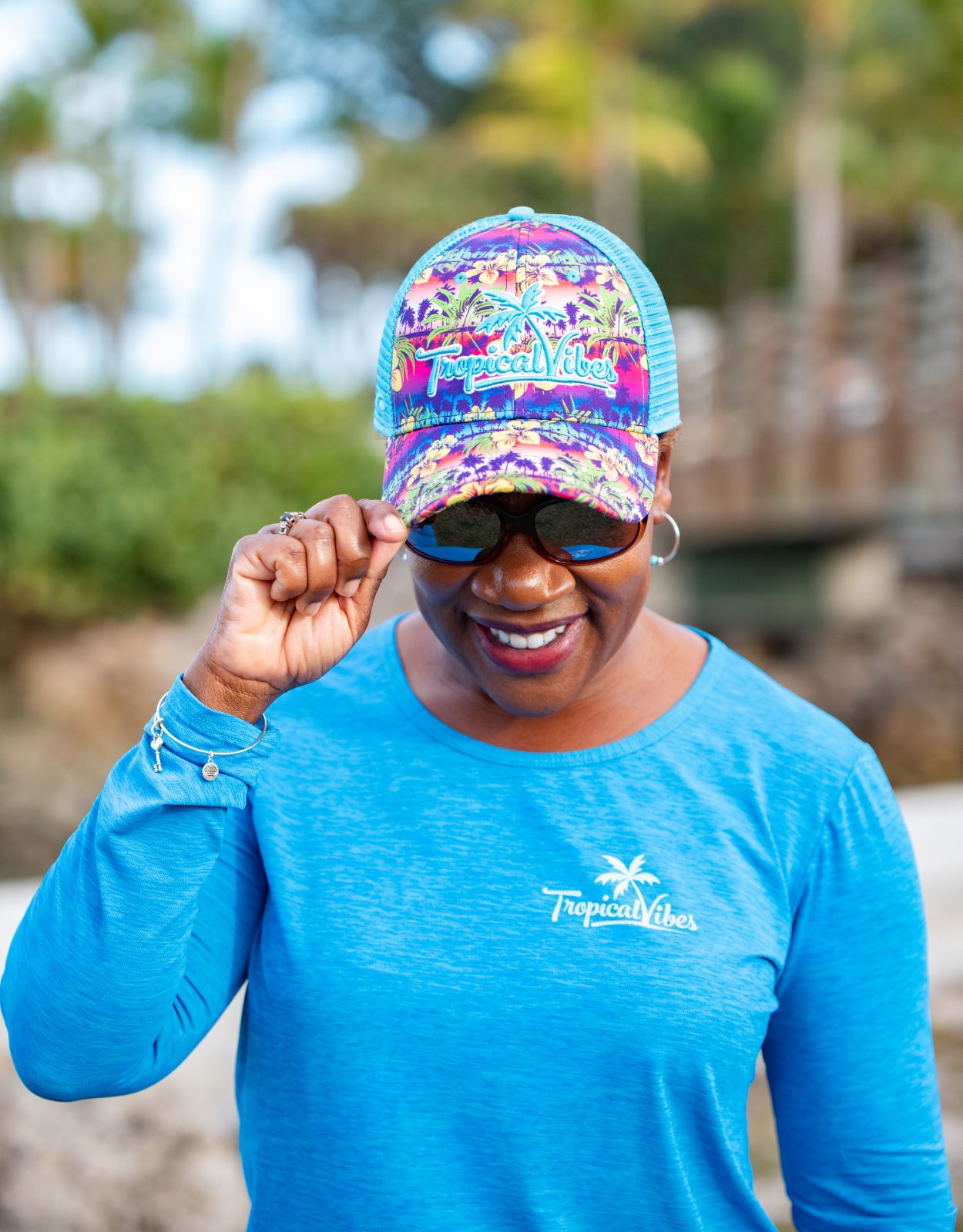 Structured Mesh Snapback Hat – UPF 50, Caribbean Blue, Unisex