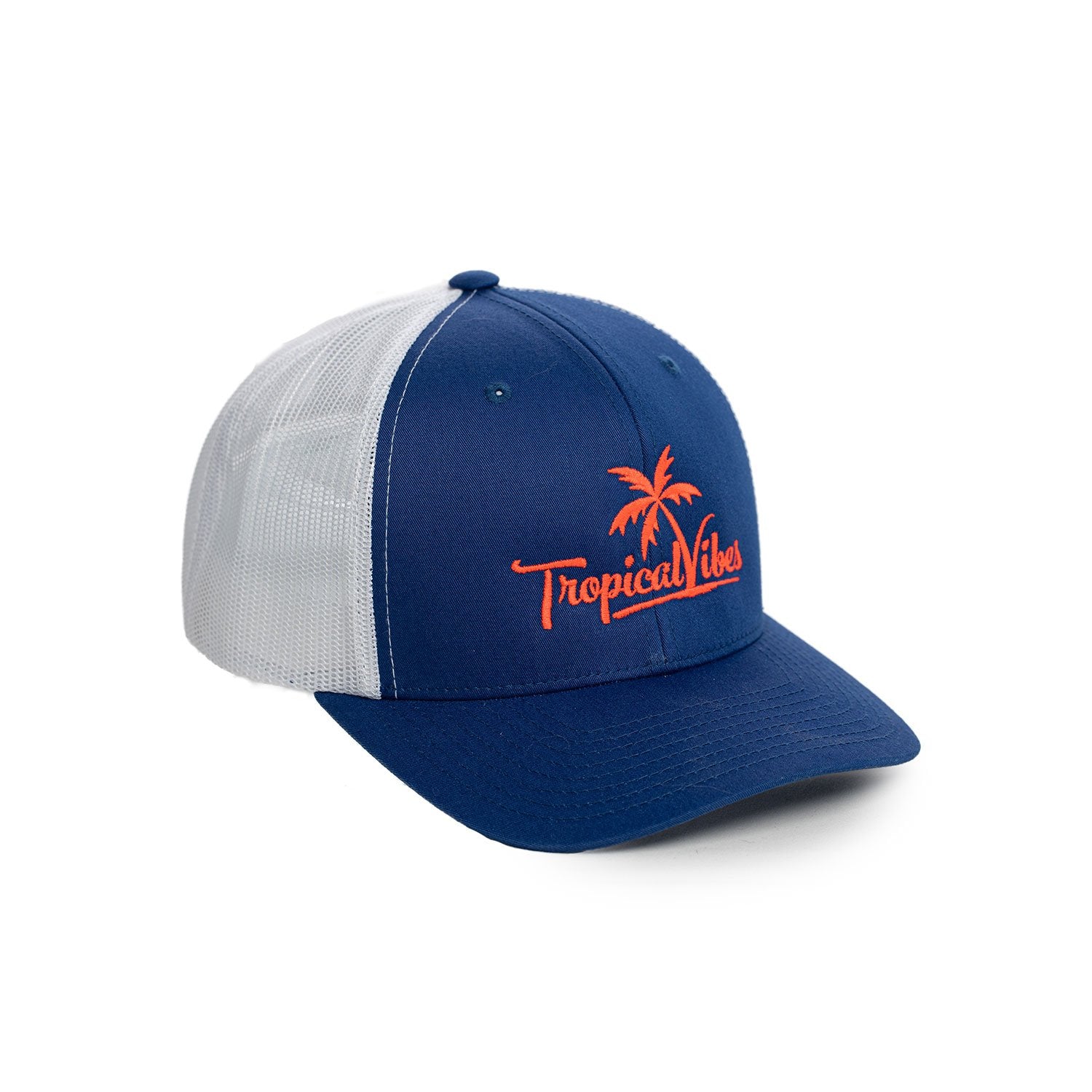 Structured Trucker Snapback Hat – Royal Blue with Orange Embroidered Logo