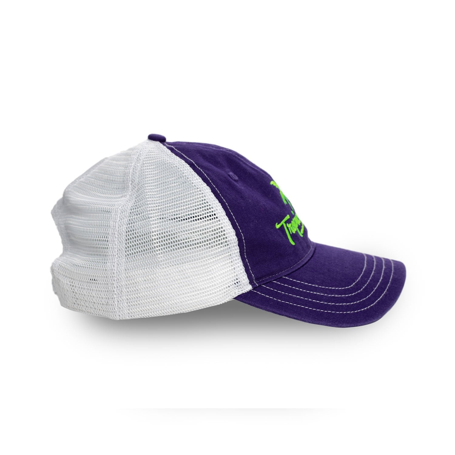 Unstructured Snapback Mesh Hat – Purple with Bright Green Embroidered Logo