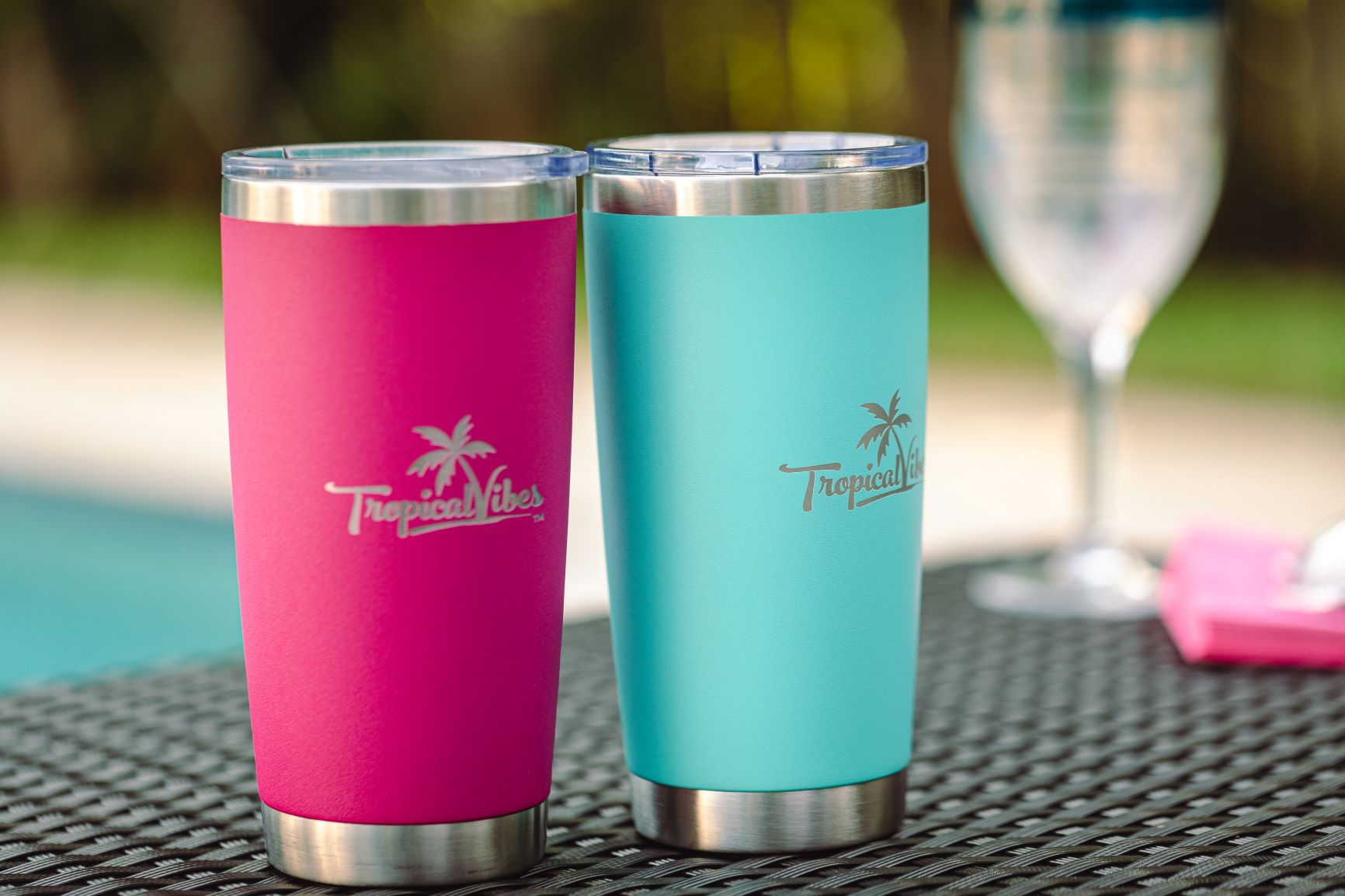 20 oz. Stainless Steel Tumbler – Tropical Vibes, Magenta Matte Finish