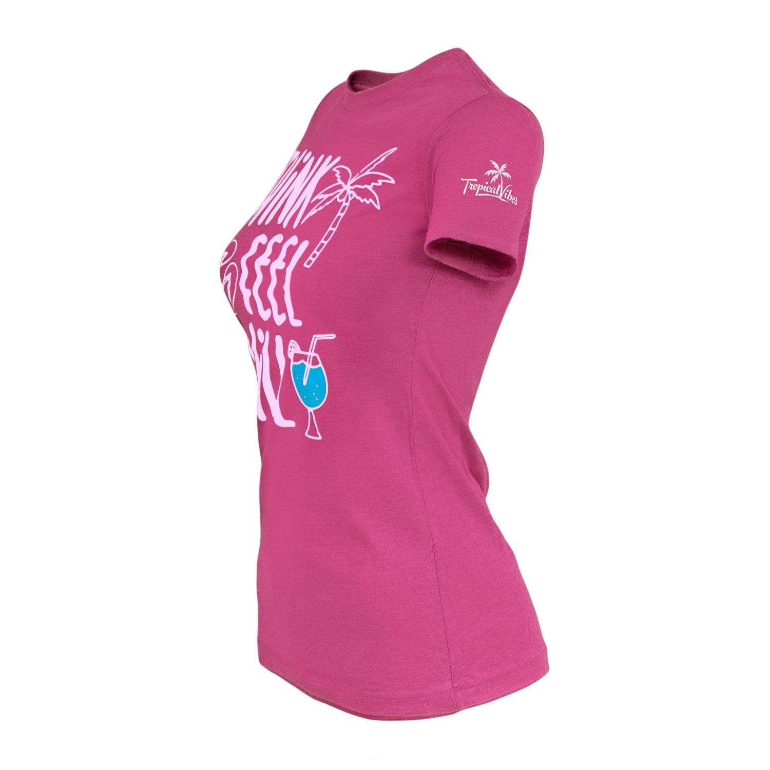 Tropical Graphic Tee for Women – “Think Feel Chill” in Berry, 100% Cotton